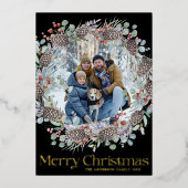 贅沢なゴールドのメリークリスマスとクリスマスのリース 箔シーズンカード (正面)