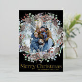 贅沢なゴールドのメリークリスマスとクリスマスのリース 箔シーズンカード (立ち正面)
