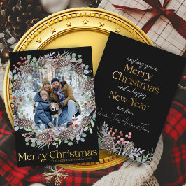 贅沢なゴールドのメリークリスマスとクリスマスのリース 箔シーズンカード