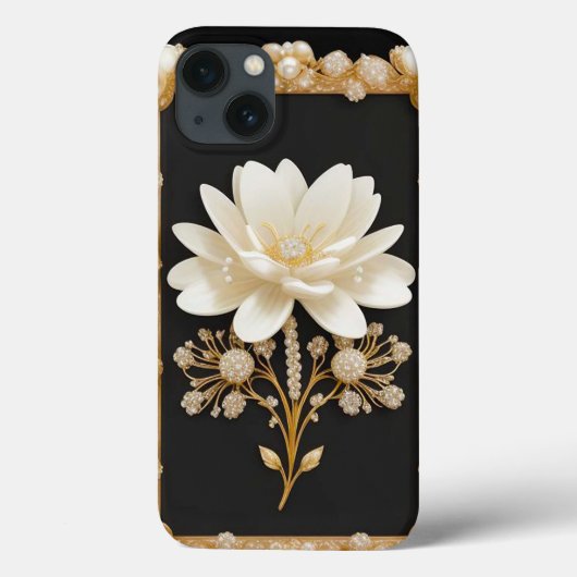 贅沢なゴールドの白い花の芸術作品 Case-Mate iPhoneケース (裏面)