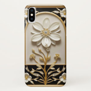 贅沢なゴールドの白い花の芸術作品 iPhone X ケース