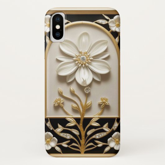 贅沢なゴールドの白い花の芸術作品 Case-Mate iPhoneケース (裏面)