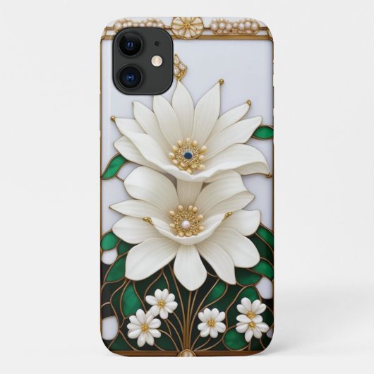 贅沢なゴールドの白い花の芸術作品 Case-Mate iPhoneケース (裏面)
