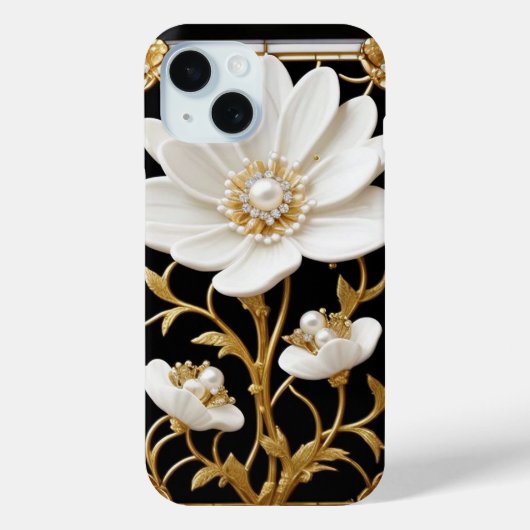 贅沢なゴールドの白い花の芸術作品 Case-Mate iPhoneケース (裏面)