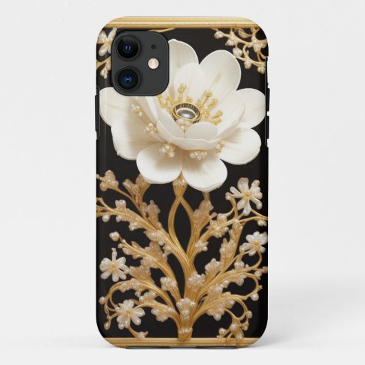 贅沢なゴールドの白い花の芸術作品 Case-Mate iPhoneケース (裏面)