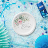 贅沢なゴールドグリーンとピンクの花の歓迎 ペーパープレート (パーティー)