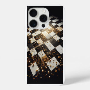 贅沢なゴールドダスト市松模様のスマホケース - エレガント iPhone 15 PROケース