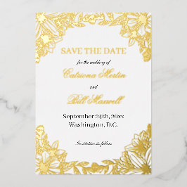 贅沢なゴールド箔フラワー Save The Date カード