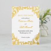 贅沢なゴールド箔フラワー Save The Date カード (立ち正面)