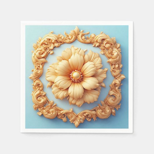 贅沢なゴールド装飾の花柄 高級感のあるイベント装飾 スタンダードカクテルナプキン (正面)