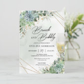 贅沢なシャンパングラス ゴールドのランチと泡立つドリンク 招待状 (スタンド正面)