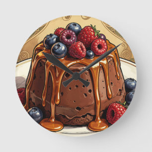 贅沢なチョコレートキャラメルベリーケーキ ラウンド壁時計
