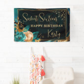 贅沢なティールとゴールドの花柄アゲート Sweet 16 ウェルカム 横断幕 (インサイチュ)