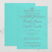 贅沢なティール（緑がかった色）及び銀のブライダルシャワー招待状 招待状 (正面/裏面)