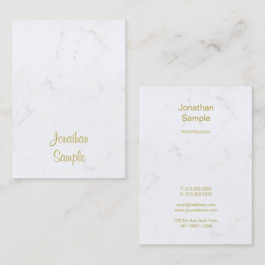 贅沢なテンプレートのモダンで白い大理石の金ゴールドの原稿 名刺 (正面/裏面)