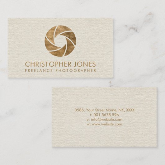 贅沢なパステル調の金ゴールドのカメラシャッター 名刺 (正面/裏面)