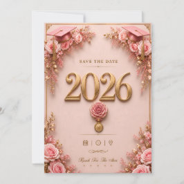贅沢なピンクとゴールドの卒業カード 2026