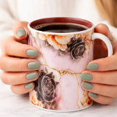 贅沢なピンクとゴールドの大理石コーヒーマグカップ - ブラックローズ ツートーンマグカップ