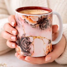 贅沢なピンクとゴールドの大理石コーヒーマグカップ - ブラックローズ ツートーンマグカップ