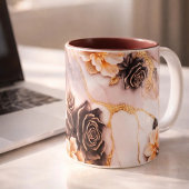 贅沢なピンクとゴールドの大理石コーヒーマグカップ - ブラックローズ ツートーンマグカップ