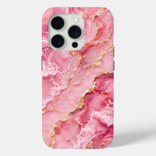 贅沢なピンクのオセアンマーブル ゴールドベイン入り iPhone 15 PROケース