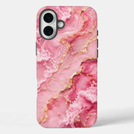 贅沢なピンクのオセアンマーブル ゴールドベイン入り iPhone 16 PLUSケース