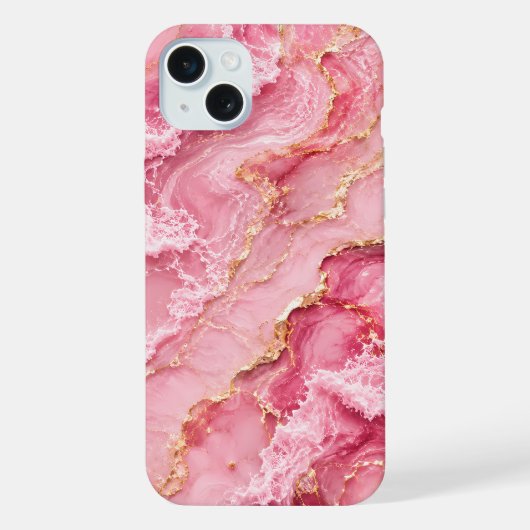 贅沢なピンクのオセアンマーブル ゴールドベイン入り iPhoneケース (裏面)