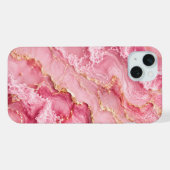 贅沢なピンクのオセアンマーブル ゴールドベイン入り iPhoneケース (裏面横)