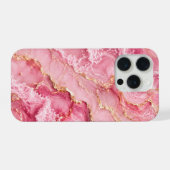 贅沢なピンクのオセアンマーブル ゴールドベイン入り iPhoneケース (裏面横)