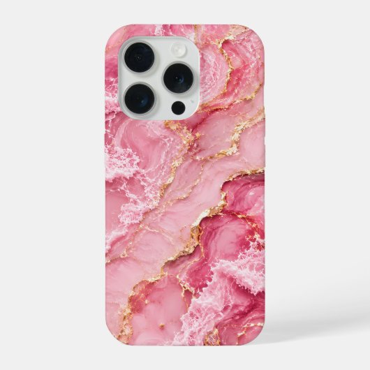 贅沢なピンクのオセアンマーブル ゴールドベイン入り iPhoneケース (裏面)