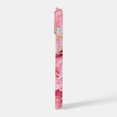 贅沢なピンクのオセアンマーブル ゴールドベイン入り iPhone 15ケース (左側面)