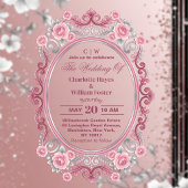 贅沢なピンクのバラとシルバーのフラワーの結婚式 アクリル招待状