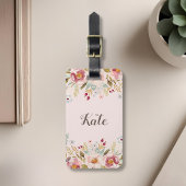 贅沢なピンクの花のカスタムネーム ラゲッジタグ