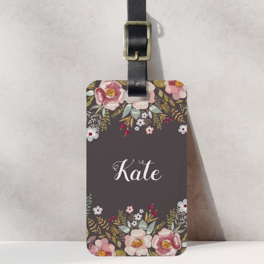 贅沢なピンクの花柄の淡褐色ブラウンのカスタムネーム ラゲッジタグ
