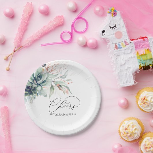 贅沢なピンクゴールドグリーンエレガントモダンチアーズ ペーパープレート (パーティー)