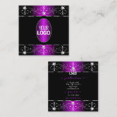 贅沢なブラックパープル華美オーナメントロゴの追加 スクエア名刺 (正面/裏面)