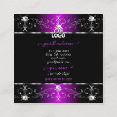 贅沢なブラックパープル華美オーナメントロゴの追加 スクエア名刺 (裏面)