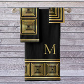 贅沢なブラック金ゴールドエレガントモノグラムタオルセット バスタオルセット