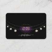 贅沢なブラック&金ゴールドモノグラム&ダイヤモンド 名刺 (正面)