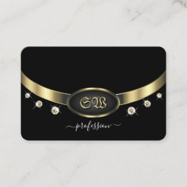 贅沢なブラック&金ゴールドモノグラム&ダイヤモンド 名刺