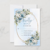贅沢なブルーユーカリゴールドの結婚式RSVP 出欠カード (正面)