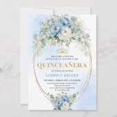贅沢なボヘミアン風ブルーピオニーのQuinceañera印刷物 招待状 (正面)