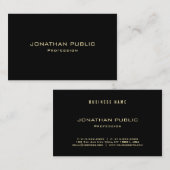 贅沢なモダンでエレガントな金ゴールドの文字の黒のテンプレート 名刺 (正面/裏面)