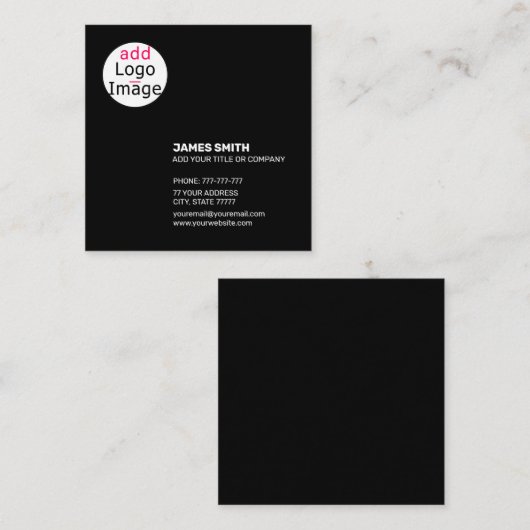 贅沢なモダンカスタマイズ可能な黒 スクエア名刺 (正面/裏面)