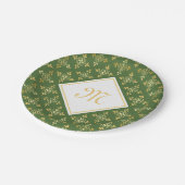 贅沢なモノグラムの緑および金ゴールドのQuatreの花柄 ペーパープレート (アングル)