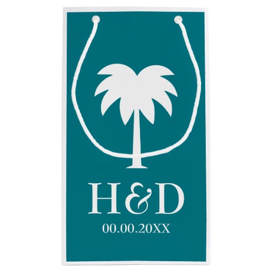 贅沢なヤシの木のビーチ結婚式の好意のギフトバッグ スモールペーパーバッグ (裏面)