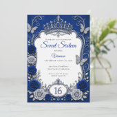 贅沢なロイヤルブルーシルバーSweet16 招待状 (スタンド正面)