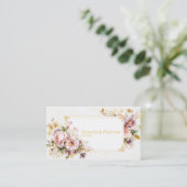 贅沢なロマンティックピンクの芙蓉と金のフレーム 名刺 (スタンド正面)