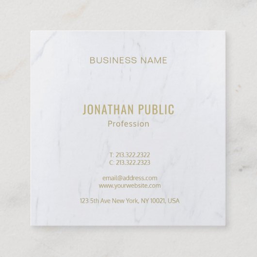 贅沢な大理石のモダンなテンプレートの金ゴールドのモノグラム スクエア名刺 (裏面)