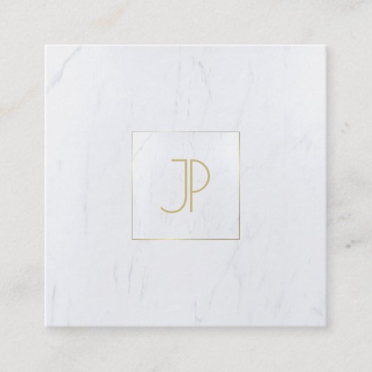 贅沢な大理石のモダンなテンプレートの金ゴールドのモノグラム スクエア名刺 (正面)